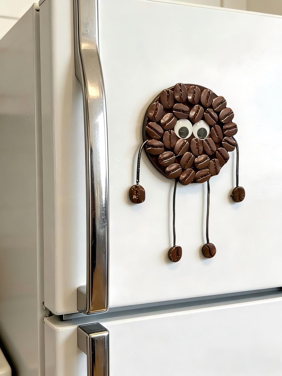 DIY Craft Kit-Eco-Friendly Coffee Bean Cartoon Fridge Magnets - Handmade Wooden Magnetic Decor for Coffee Nooks, Home & Café (Adult-Oriented)