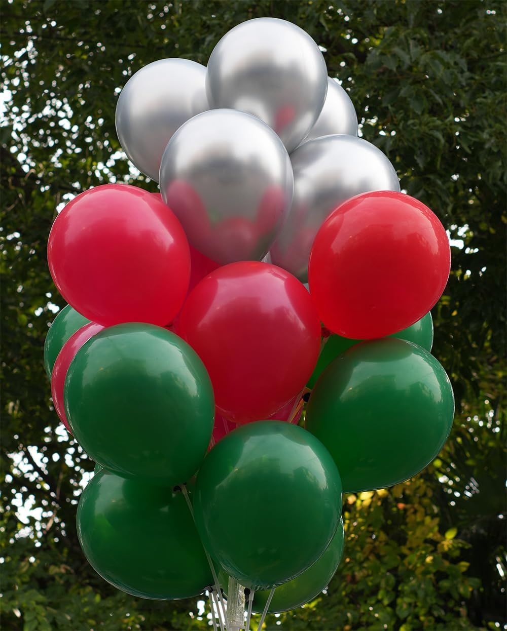 JODIDI 100 Pcs Christmas Balloons - 12 Inch Red Green Sliver Latex Balloons Mix for Xmas, Holiday & New Year Party Decorations (Red Dark Green And Sliver)