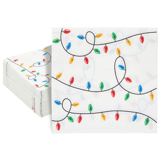 Luncheon Paper Napkins - Absorbent & Soft Party Napkins - Durable 2-Ply for Table Protection - Decorative String Lights for Table Decor - 6.5 x 6.5 in Folded, Pack of 100