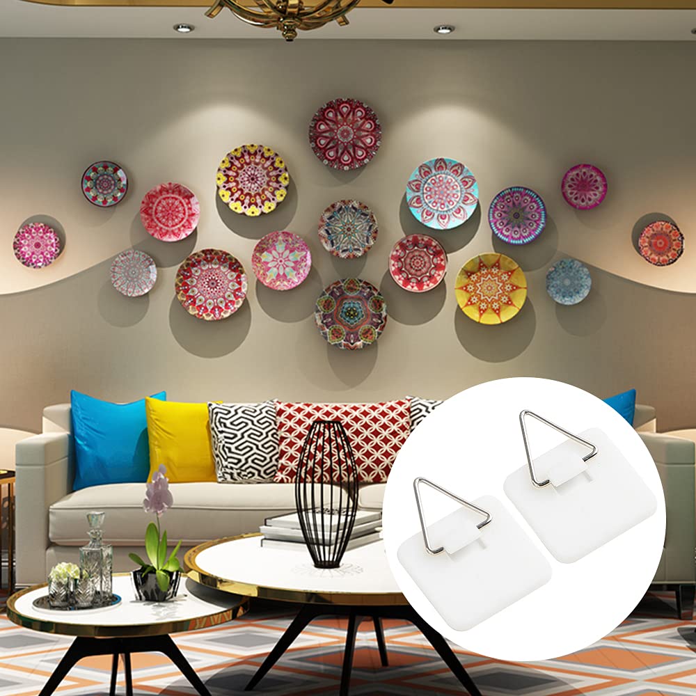 mwellewm 40 Pieces Invisible Adhesive Plate Hanger Vertical Plate Holders for The Wall Hooks Decorative Plates Wall Holders for Display 1.25 Inch