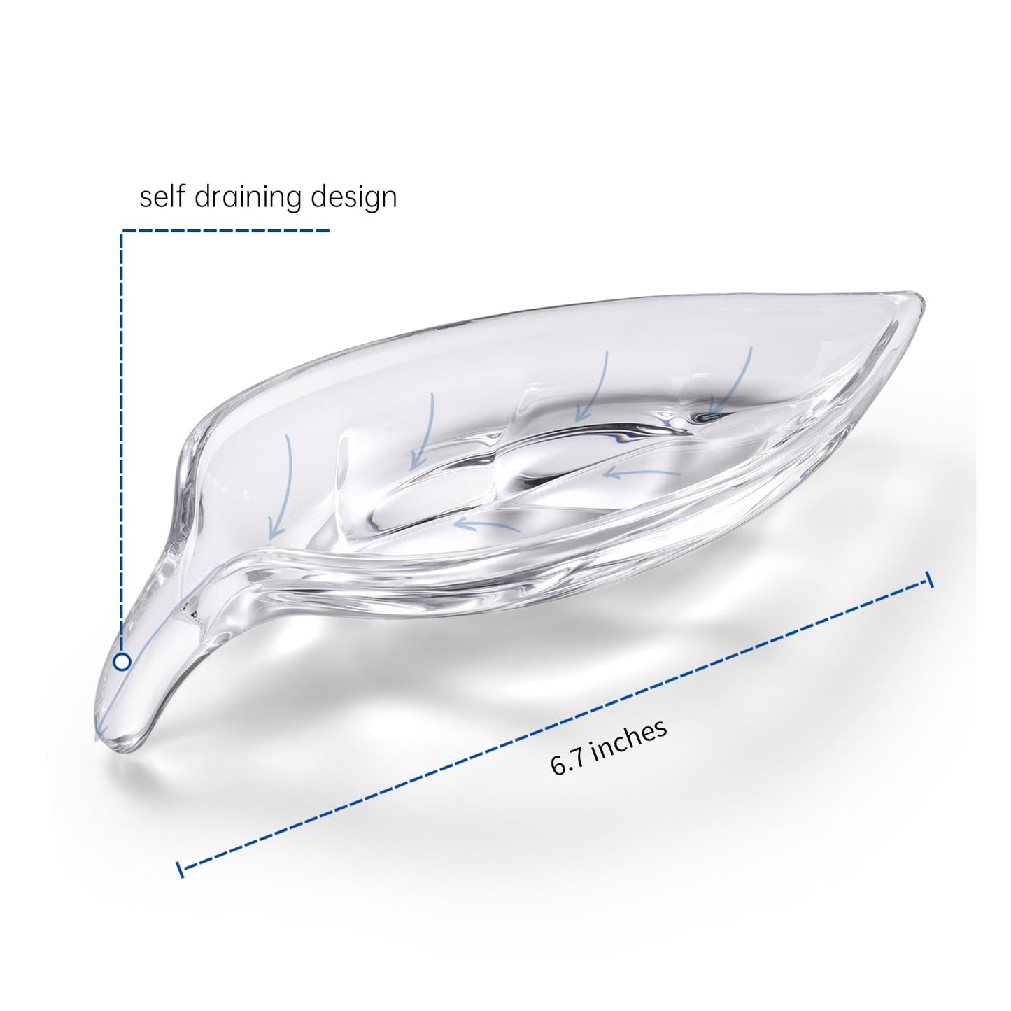 NEWHENGS Self Draining Decorative Leaf Shape Clear Glass Bar Soap Dish, Heavy Soap Holder for Bathroom, Sink and Kitchen