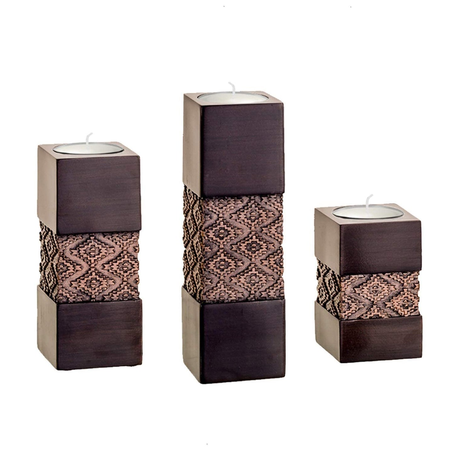 Creative Scents Dublin Brown Set of 3 Small Tealight Candle Holders Table Decor Gift Set - Centerpieces for Living/Dining Room Table, Coffee Table Decor for Fireplace/Entrance or Bathroom