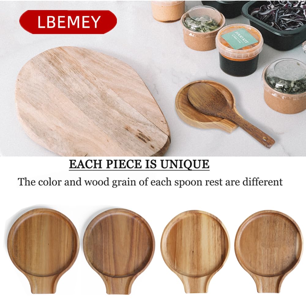 LBEMEY Acacia Wood Spoon Rest For Stove Top- Smooth Round Wooden Spoon Holder For Kitchen Counter with Non Slip Silicone Feet, Perfect Holder For Spoons,Spatulas and Tongs (Brown)
