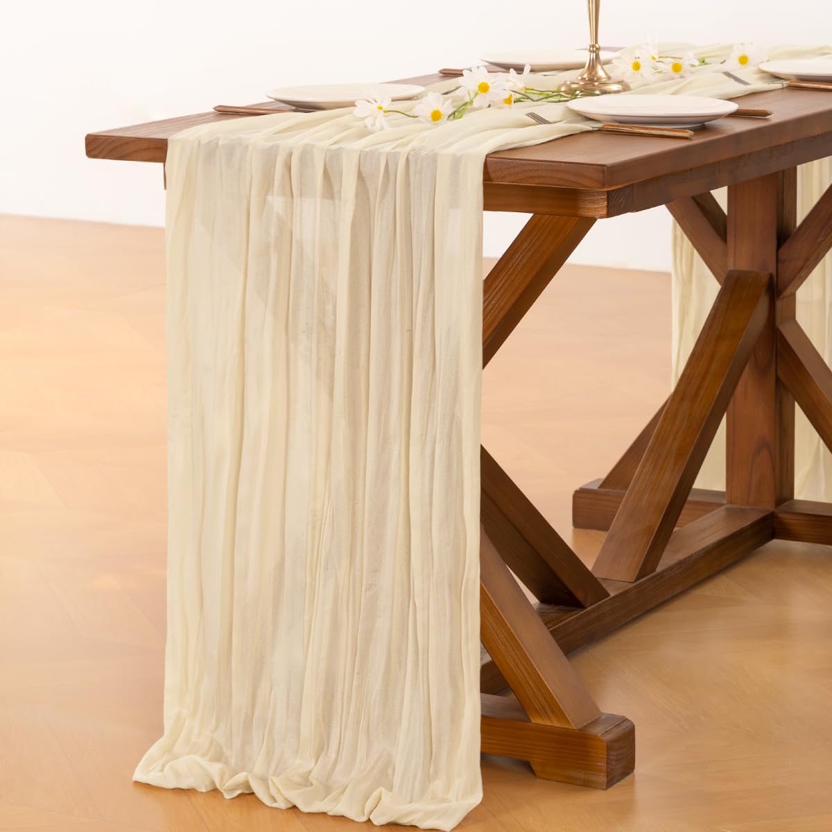 Socomi Beige Cheesecloth Table Runner Summer Boho Rustic Gauze 120 inch 10FT Cheese Cloth Sheer Runner for Wedding Party Baby Shower Birthday Home Decor Holiday Decorations