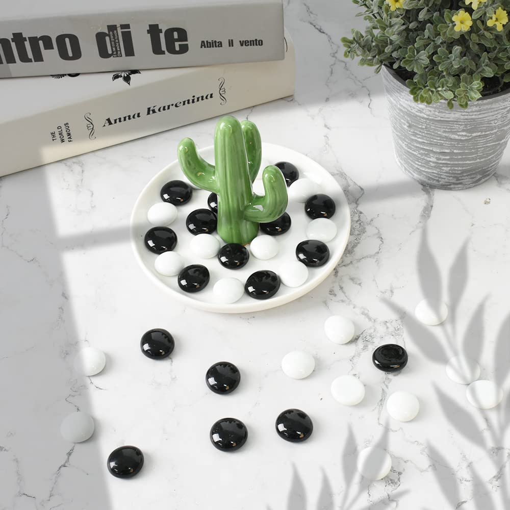 LUEYAO 1LB Flat Marbles Glass Gems Beads for Aquarium Succulent Garden Decoration Craft Project Fish Tank 90pcs Black White