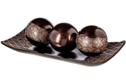 Creative Scents Dublin Brown Tray and Ball Set - Living Room, Entry Table Decor Centerpiece Table Decorations - Decorative Tray for Dining Room, Accent Decor Bowl for House Decoration