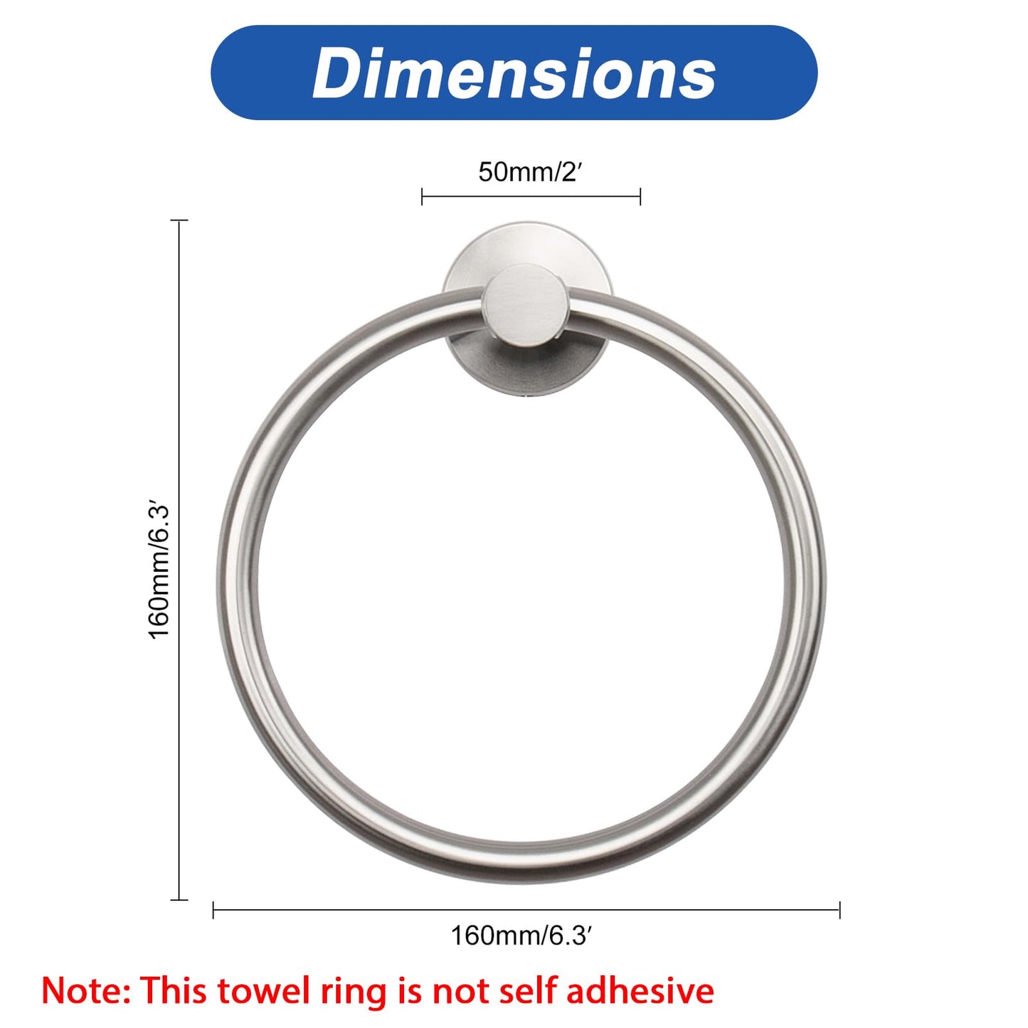 NearMoon Bath Towel Ring, Bathroom Hardware Accessories-Thicken Stainless Steel Hand Towel Holder for Bathroom, Modern Round Towel Hanger Wall Mounted (Brushed Nickel, 1 Pack)