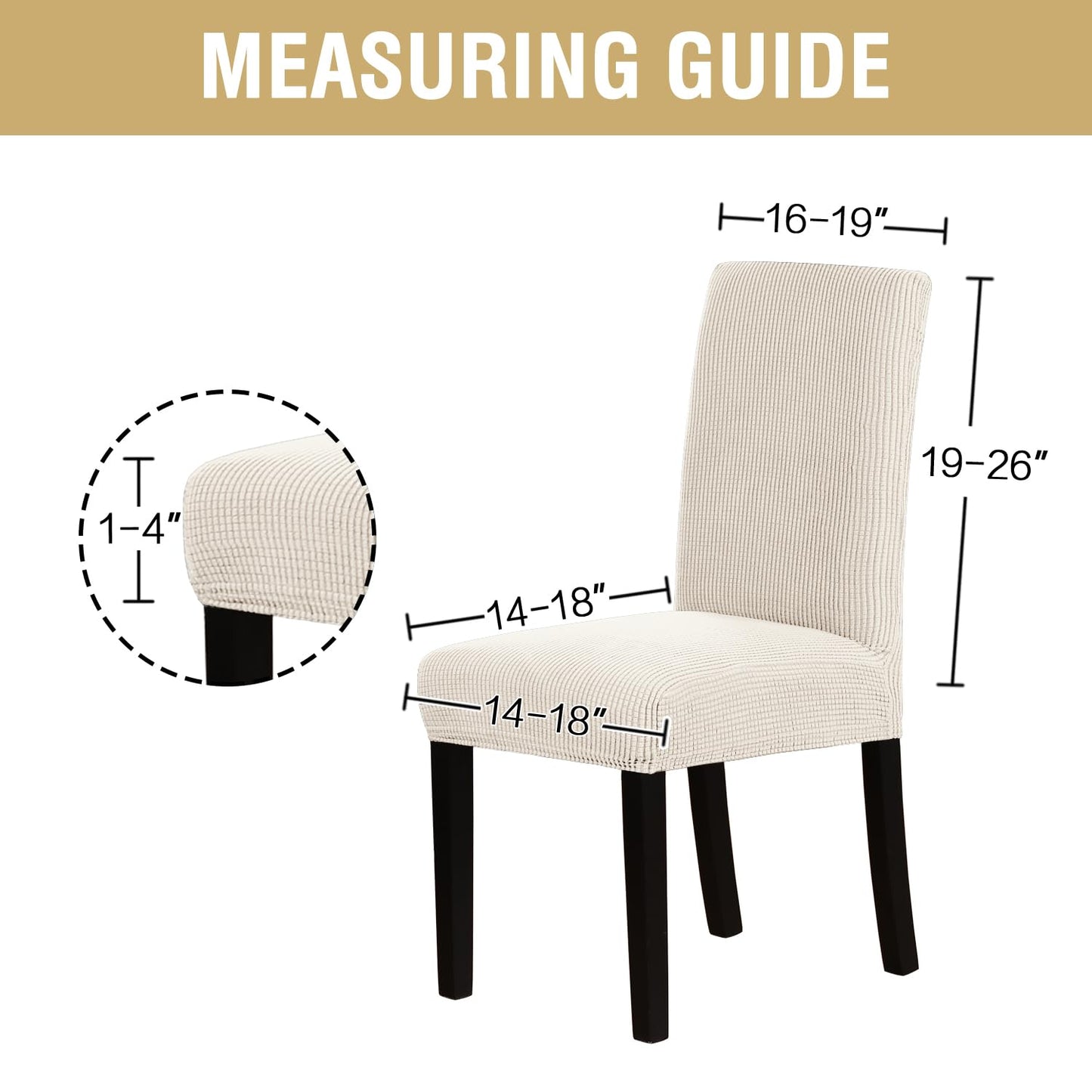 H.VERSAILTEX Stretch Dining Chair Covers Set of 4 Chair Covers for Dining Room Parsons Chair Slipcover Chair Protectors Covers Dining, Feature Textured Checked Jacquard Fabric, Ivory