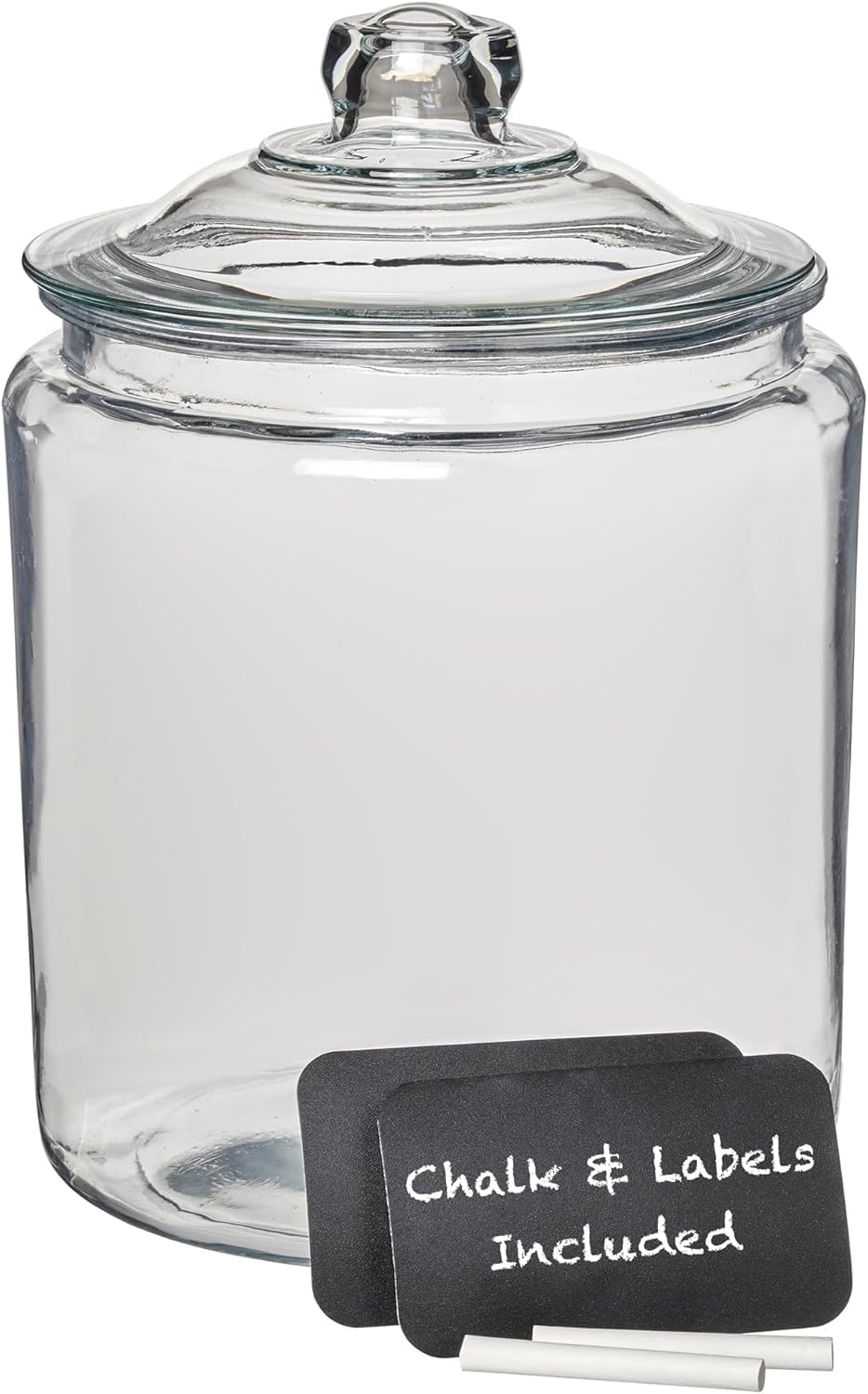 Anchor Hocking Heritage Hill Glass Jar with Lid, 2 Gallon Capacity, with 2 Chalkboard Labels and Chalk