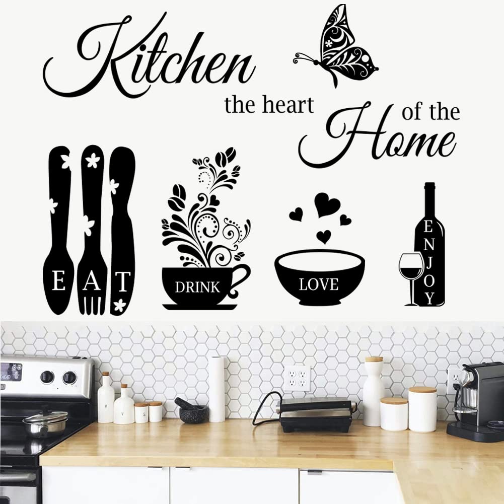 Kitchen Wall Stickers - The Heart of The Home Quotes Decals, Vinyl Wall Sign Art Decor for Dining Room and Living Room