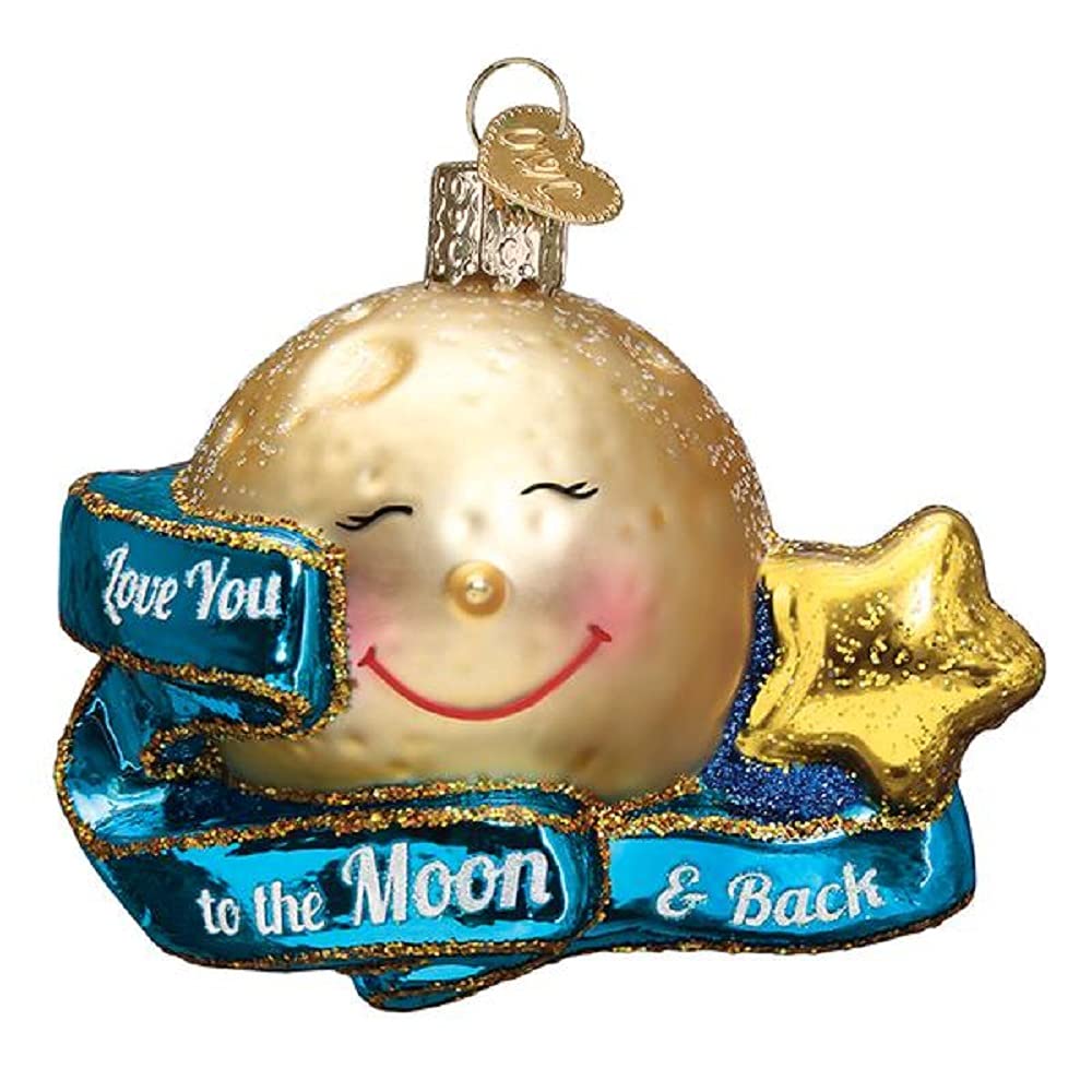 Old World Christmas Love You to The Moon & Back Glass Blown Ornament for Christmas Tree, Handcrafted Holiday Decoration, Sayings Collection