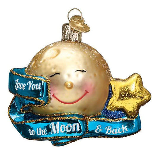 Old World Christmas Love You to The Moon & Back Glass Blown Ornament for Christmas Tree, Handcrafted Holiday Decoration, Sayings Collection