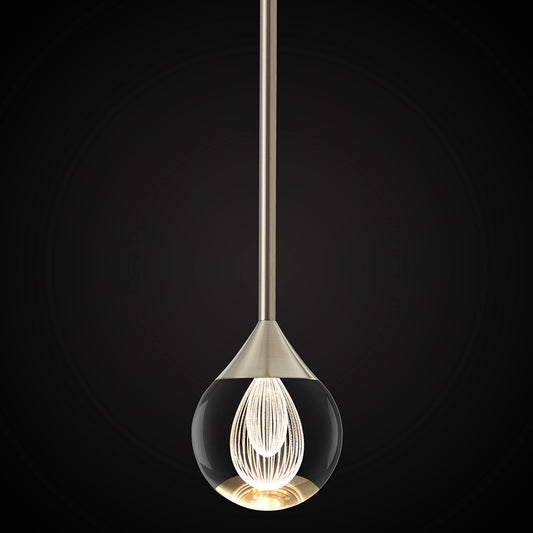 SUNMOO 1-Light Teardrop Crystal Pendant Light, Mini LED Crystal Globe Hanging Light Fixture, Modern Ceiling Pendant Lighting for Kitchen Island Dining Room Bedroom Bar 3000K 8W Brush Nickel