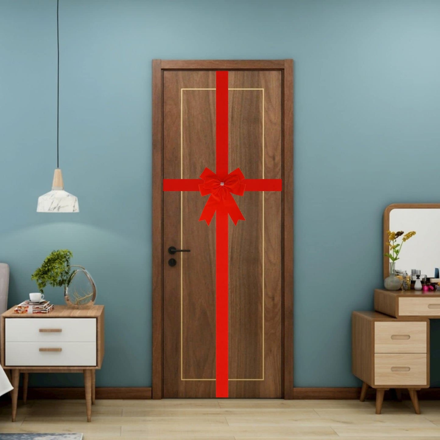 Meseey 1 Pcs Large Christmas Velvet Red Cabinet Door Ribbon Bows Gate Door Christmas Wreath Bow Festival Wrapping Decorations for Christmas Tree Fireplace Home Front Door Party Supplies (Red, 1)