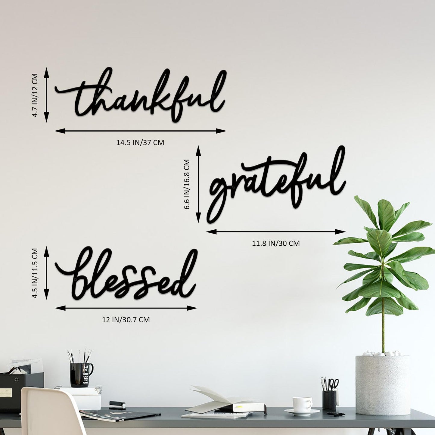 ESTART Thankful Grateful Blessed Letter Sign Metal Wall Decor, 3 Piece Black Letters Wall Art for Bathroom Bedroom Metal Words Wall Decor for Home Decor