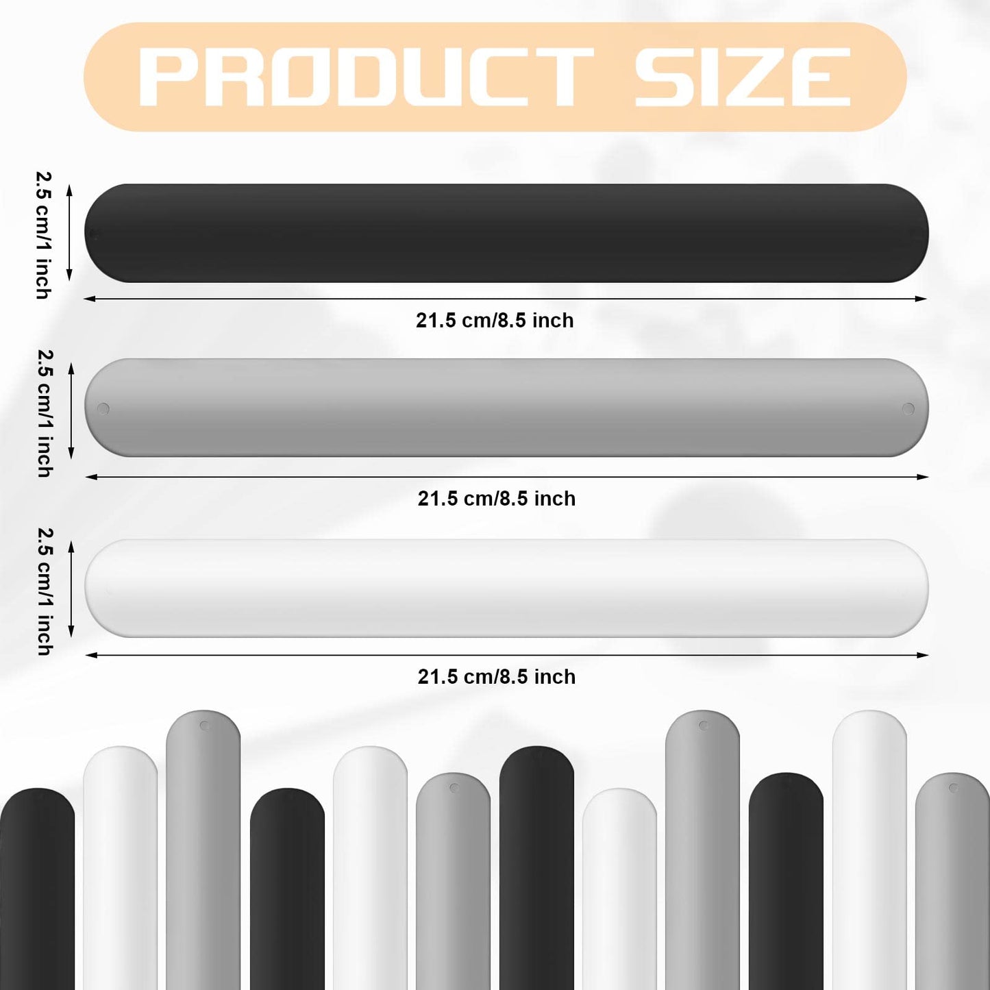 Cunhill 9 Pieces Wrapping Paper Holder Clips, Silicone Covered Metal Slap Bands Stabilizer, Paper Roll Clamps for Valentine's Day Gift Wrapping, Poster & Home Storage Organization, White Black Grey