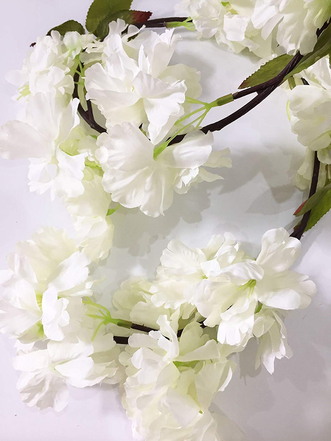Artfen Artificial Cherry Blossom Vine Hanging Plants Faux Sakura Garland Fake Oriental Cherry Wreath Artificial Flower 5.8 FT White