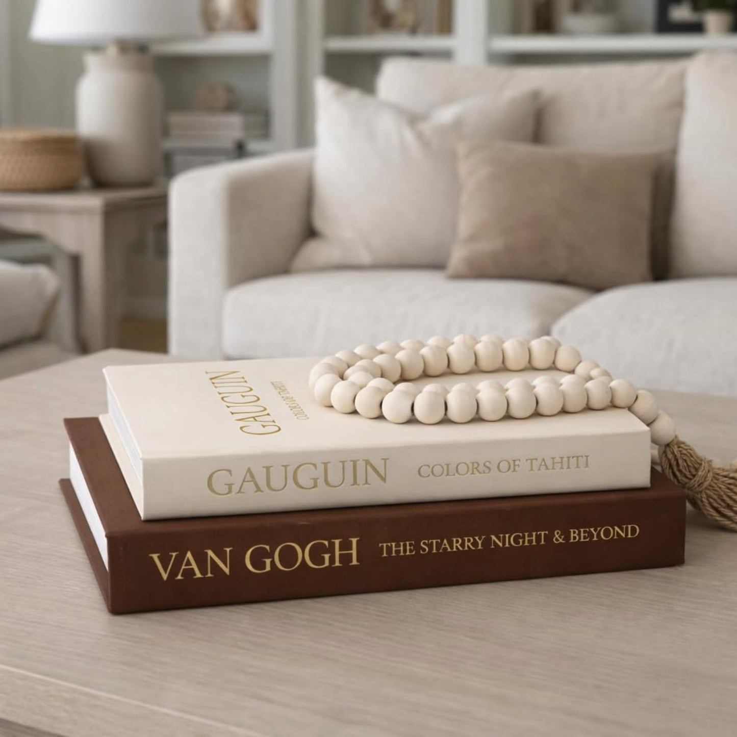 Fveuc Decorative Books for Home Decor - Stackable Faux Book Box for Coffee Table Styling & Hidden Storage - Neutral Linen Fake Books as Display Riser for Shelf & Entryway (Set of 2, Van Gogh Art)