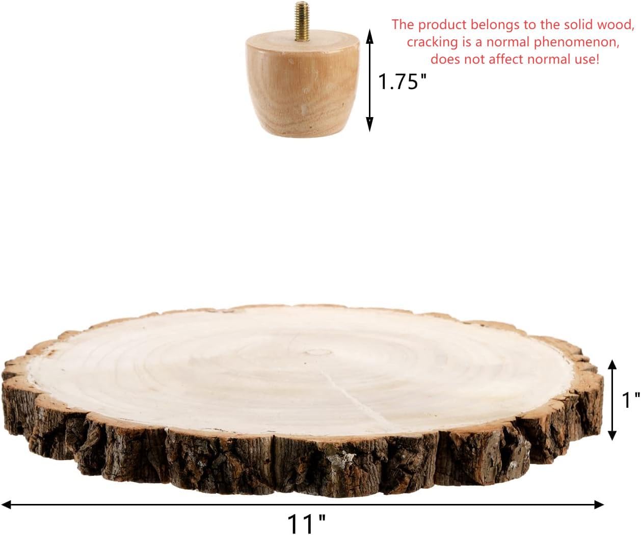Frcctre 11 Inch Wood Cake Stand, Round Wooden Cupcake Pedestal, Paulownia Woods Slice with Legs, Rustic Cake Holder Wooden Serving Tray Serving Board Display Wood Plant Stand