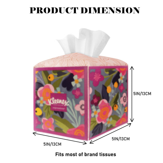 Tissue Box Holder Cover Square Tissue Cube Cover PU Leather Tissue Organizer with Bottom Belt for Bathroom, Tabletop, Kitchen, Night Stands, Office, Home, Car (1, RosyPink)
