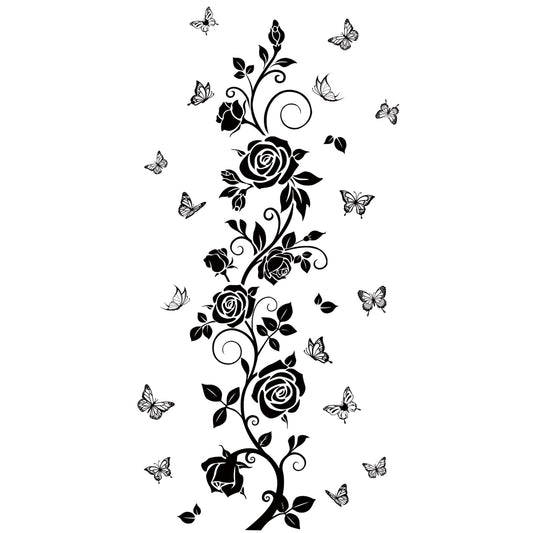 FUFUQUARE Flower Vine Decals Flying Butterfly Black Floral Wall Stickers Removable Wall Art Decor for Living Room Bedroom