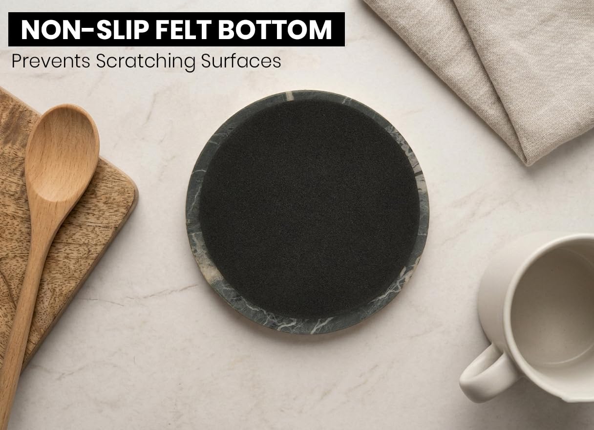 Marble Coasters Set of 6 with Holder, 3.5 Inch Round Drink Coasters for Tabletop and Coffee Table Decor (Black Zebra)
