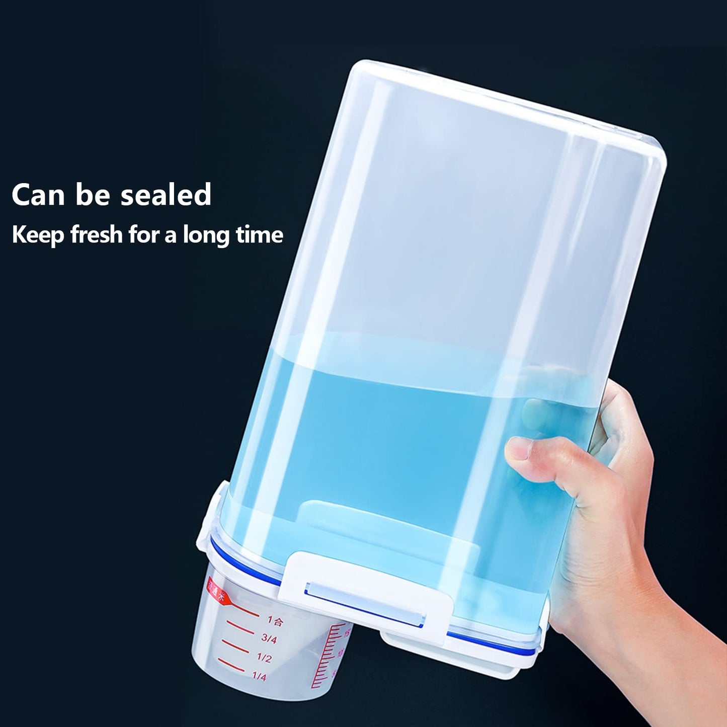 jioko 2 Pcs 5.5 LB Rice Storage Container, Airtight Cereal Flour Dispenser with Pouring Spout & Measuring Cup, Kitchen Plastic Clear Dry Food Storage Bin for Grain Oatmeal Snacks Pet Dog Food