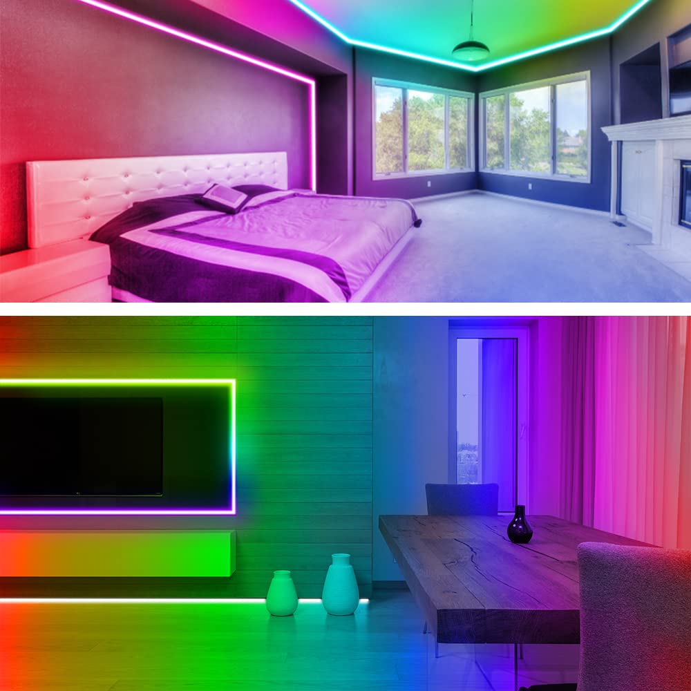RUISHINE Battery Operated LED Strip Lights 32.8ft, Battery Powered Led Strip Lights for Bedroom Color Changing APP Remote, USB Led Lights for TV, Room, Kitchen, Party