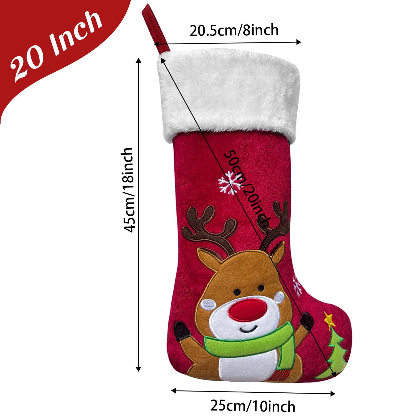 Reindeer Christmas Stockings Animal, 20" Velvet Cute 3D Deer Penguin Polar Bear Moose Xmas Stocking for Kids Girls Boys Women