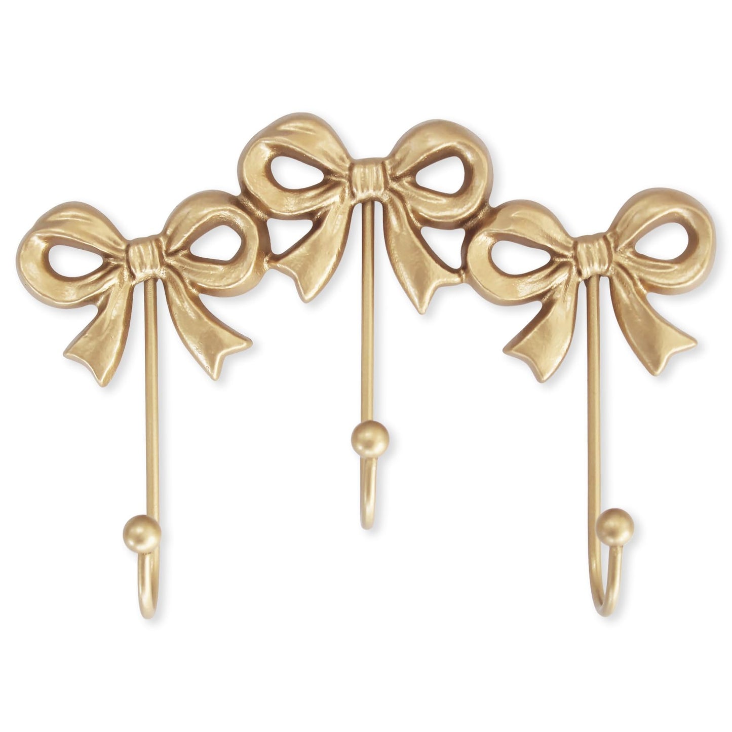 Small Bow Wall Hook,Gold Wall Mounted Functional Hooks,Antique Gold Cast Iron Hook for Coats,Bags, Bath Towels,Room Decorations,Girls Room,Bathroom,Office(Three-Bows Hooks:8.27x5.59 inches)