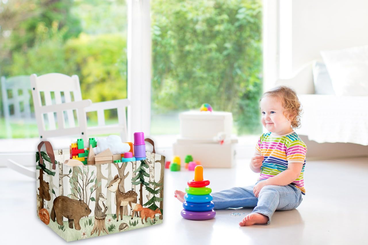 Sanjiaofeng Rectangular Kids Basket Animal Storage Bins,Woodland Storage Baskets with Handles.Clothers,Toys,Books,Kid's Gifts Storage. (Tree animal)