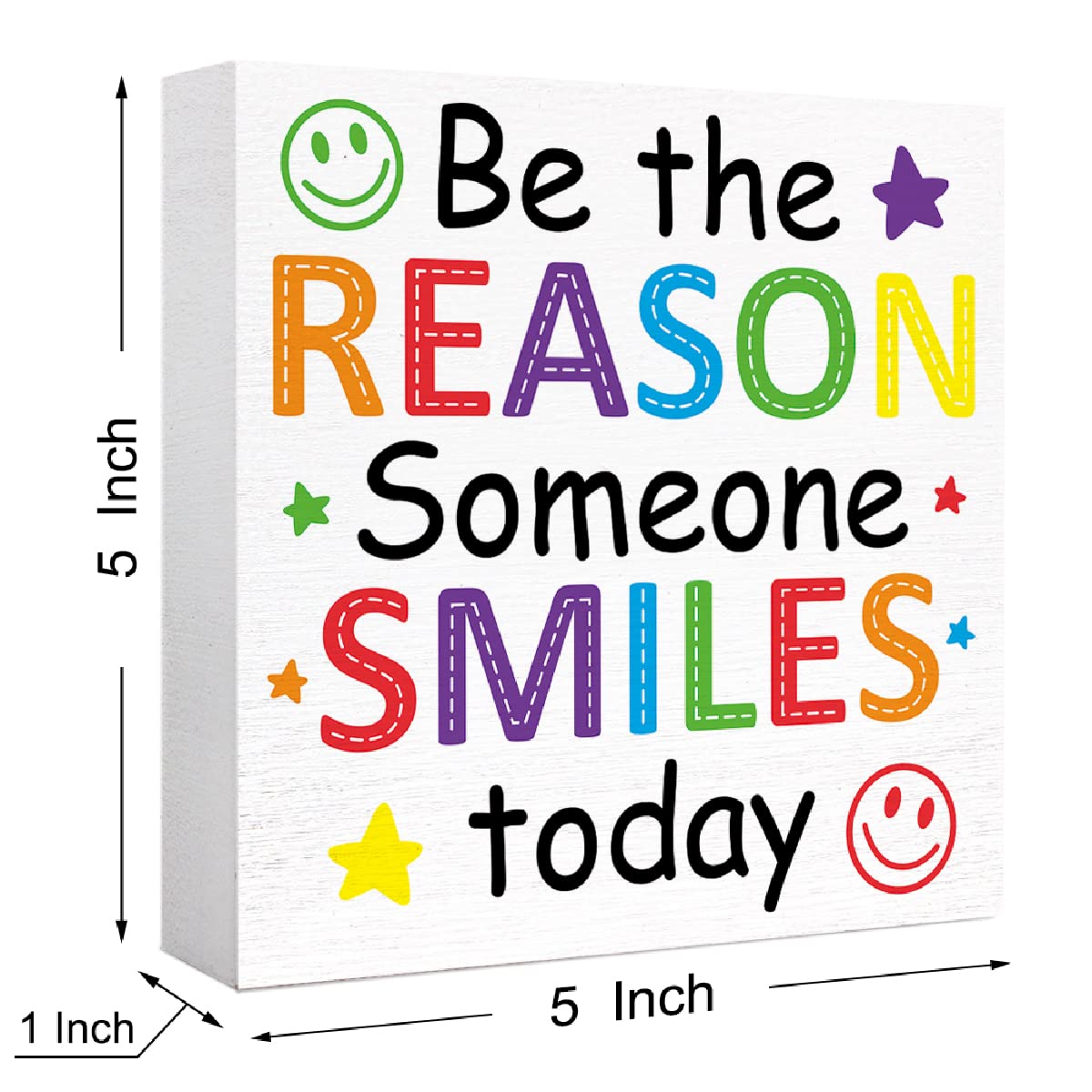 Be the Reason Someone Smiles Today Sign Wood Block,Inspirational Wooden Box Sign Motivational Desk Décor for Office Cubicle,Cheer Up Gifts for Women Coworker 5"L x 5"W x 1"H