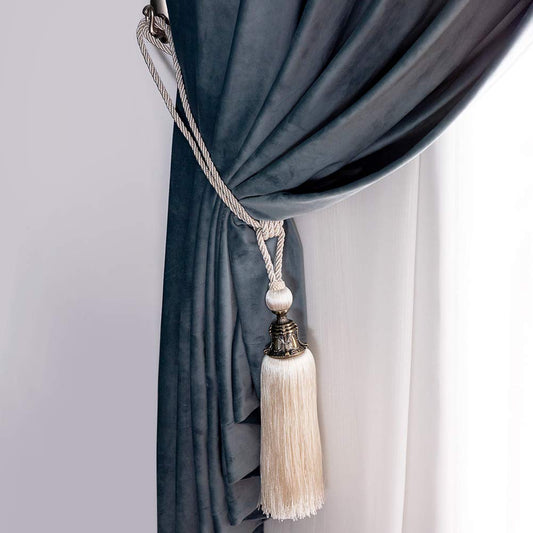Melodieux Decorative Curtain Tiebacks Antique Tassels Holdbacks, Home Office Windows Drapery Fasteners Fringe Ropes, Set of 2 (White)