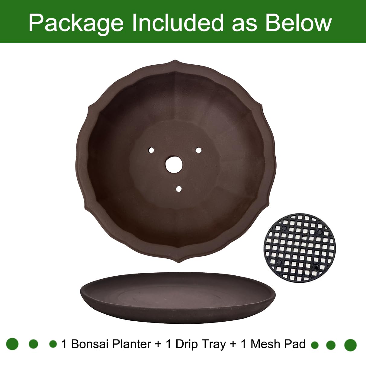 MUZHI 6.8 inch Unglazed Flower Shape Ceramic Bonsai Pot Bowl with Saucer,Classic Retro Zisha Pottery Planter Round for Tree Cactus Succulent Arrangement