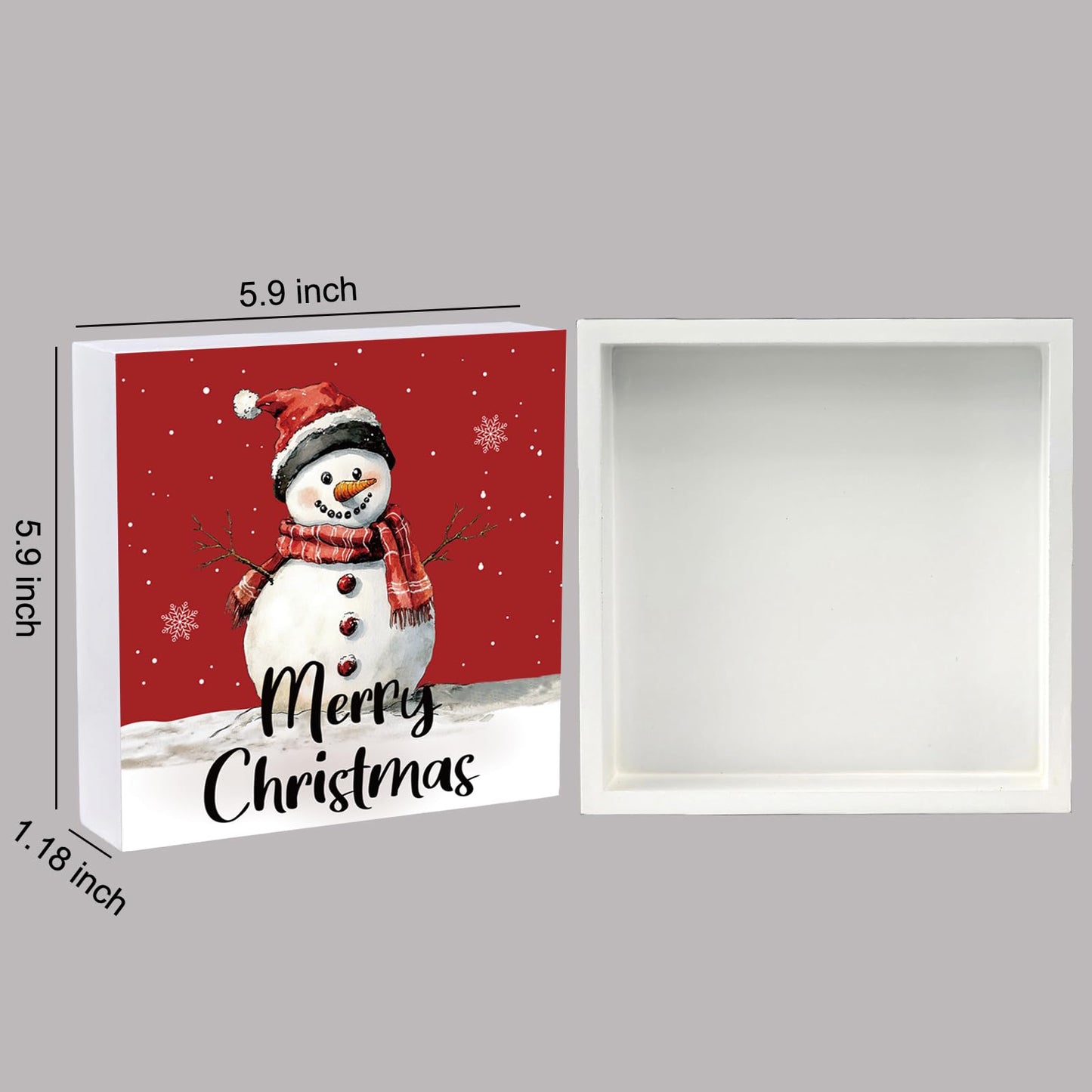 Christmas Decorations Indoor Christmas Decor Table Winter Home Room Snowman Office Bathroom Wood Box Sign Rustic Wooden Shelf Desk Decor Season Sign House Warming Gifts 5.9 x 5.9 Inch
