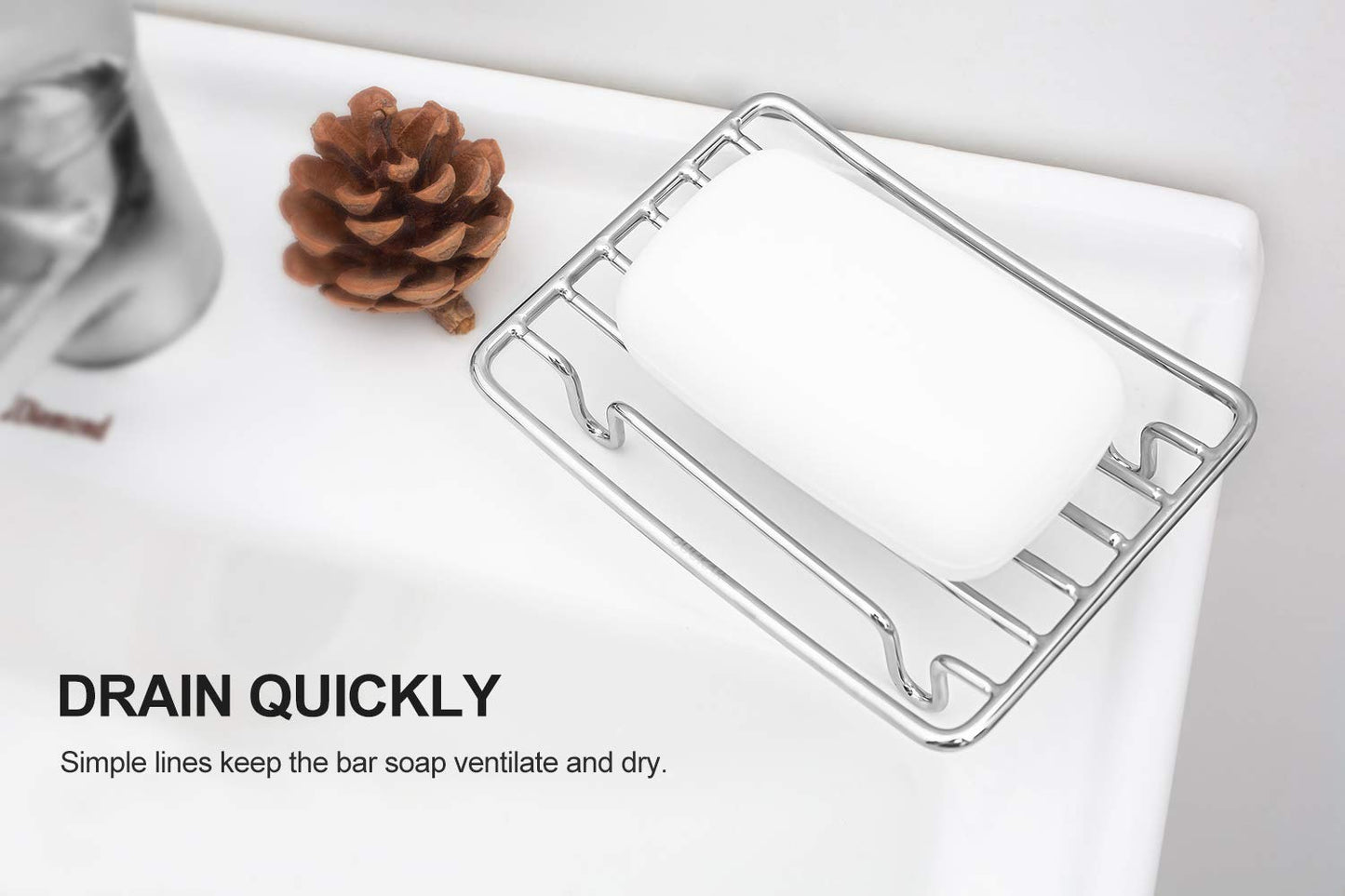 GUUKAR Soap Dish, Stainless Steel Bar Soap Holder for Shower, Self Draining Stand Soap Saver for Bathroom, Kicthen Sink and Countertop, Chrome 1-Pack