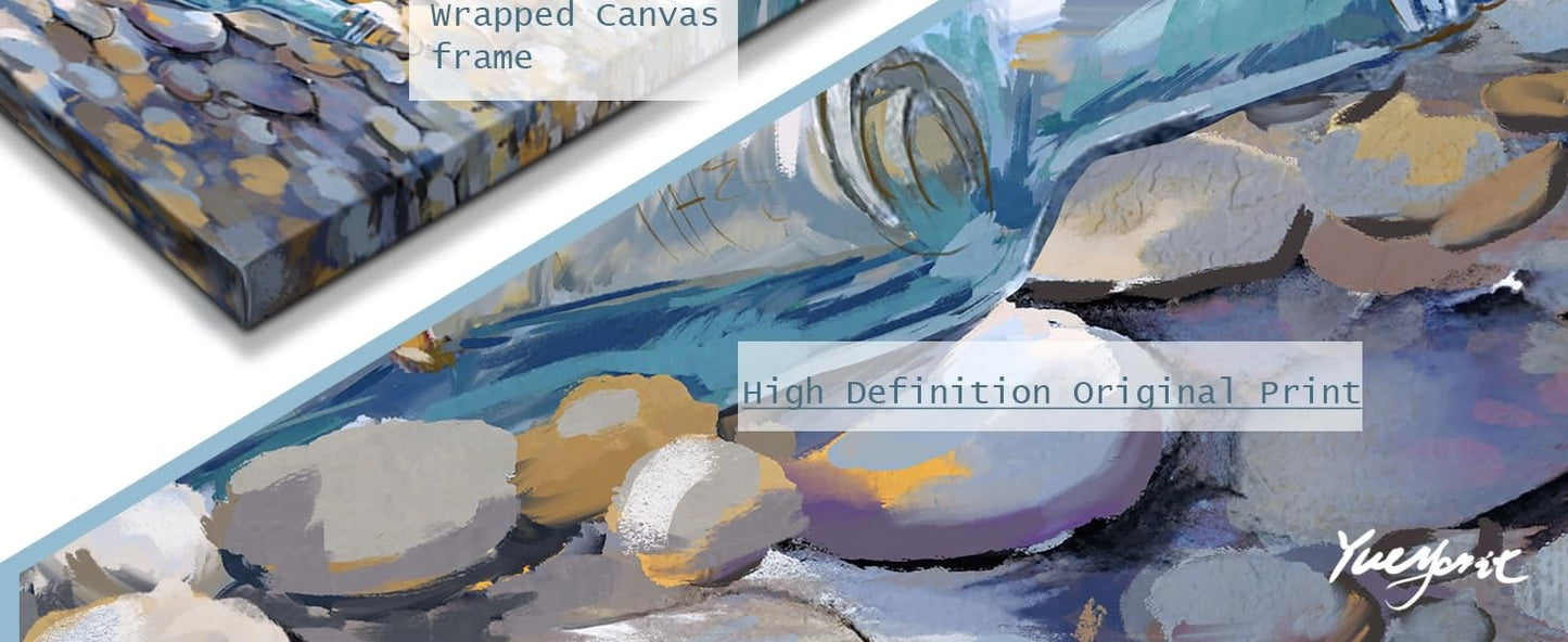 Bathroom Decor Beach Wall Art Ocean Theme Blue Picture Canvas Print Modern Coastal Artwork Framed Hanging Dining Office Living Room
