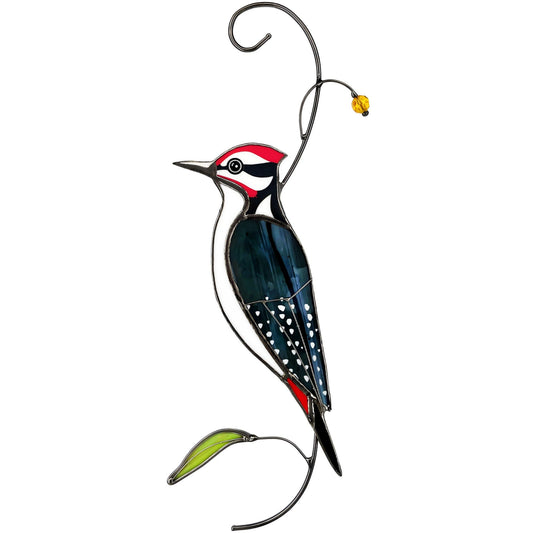 AuroAura Woodpecker Stained Glass Window Hanging for Women, Mom, Grandma - Handmade Real Glass Bird Suncatcher - Elegant Gifts Box Home Decor (H8.9xW3.2 inch)
