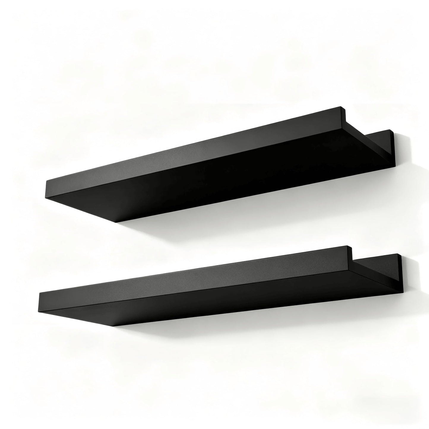 Solrot Black Floating Shelves for Wall Decor, Wall Mounted Wood Storage Shelf for Bedroom, Living Room, Bathroom, Kitchen, Nursery, Display Picture Ledge Shelf with Lip Set of 2-14 Inches, Black