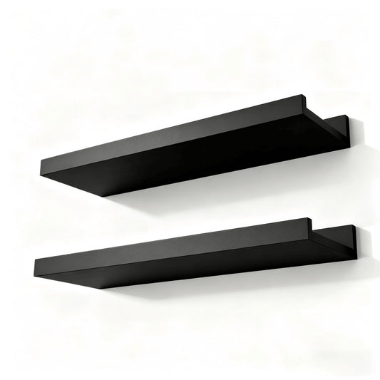 Solrot Black Floating Shelves for Wall Decor, Wall Mounted Wood Storage Shelf for Bedroom, Living Room, Bathroom, Kitchen, Nursery, Display Picture Ledge Shelf with Lip Set of 2-14 Inches, Black