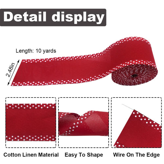 Red Wired Edge Ribbons 2.5" 10 Yards, Spring Solid Wired Edge Decoration Fabric Craft Ribbon Burlap Wrapping Ribbon for Holiday Party Wrapping DIY Craft Wedding Decoration Wreaths Bow