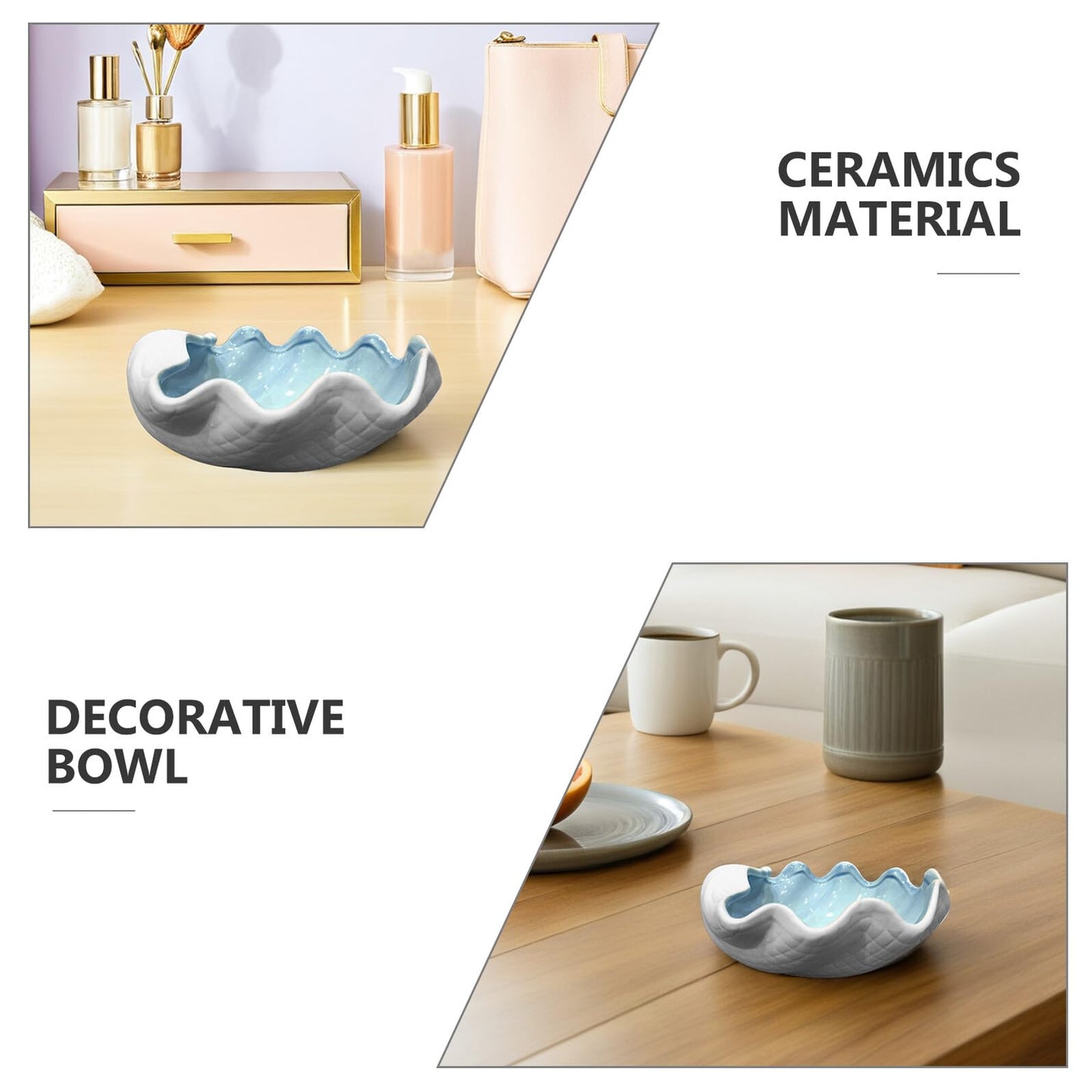 Garneck Shell Shape Jewelry Dish Tray - Ceramic Shell Candy Server Bowl - Multifunction Seashell Decor Bowl for Home Organising Jewellery, Holding Food (Bule)