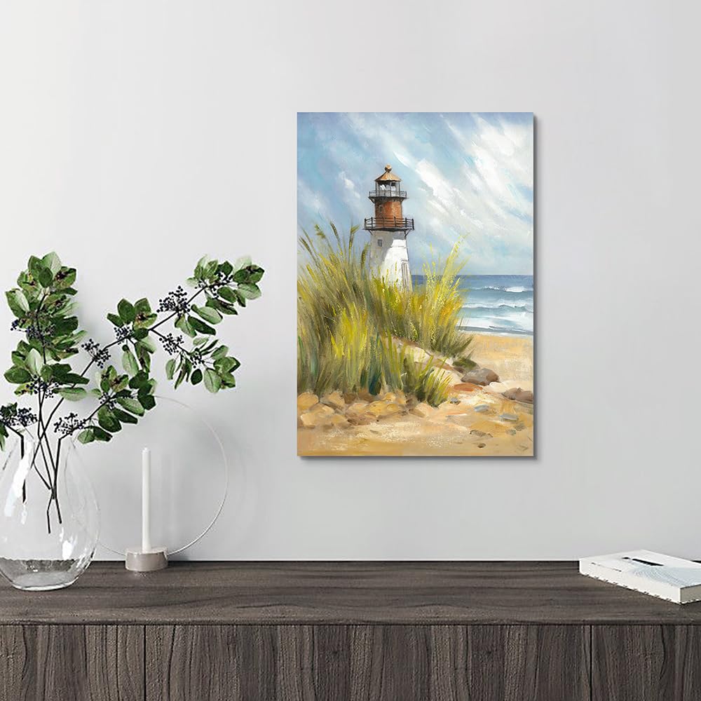 Hardy Gallery coastal wall art lighthouse pictures: beach wall decor coastal artwork nautical ocean print in beach canvas painting for bathroom 11" x 16"