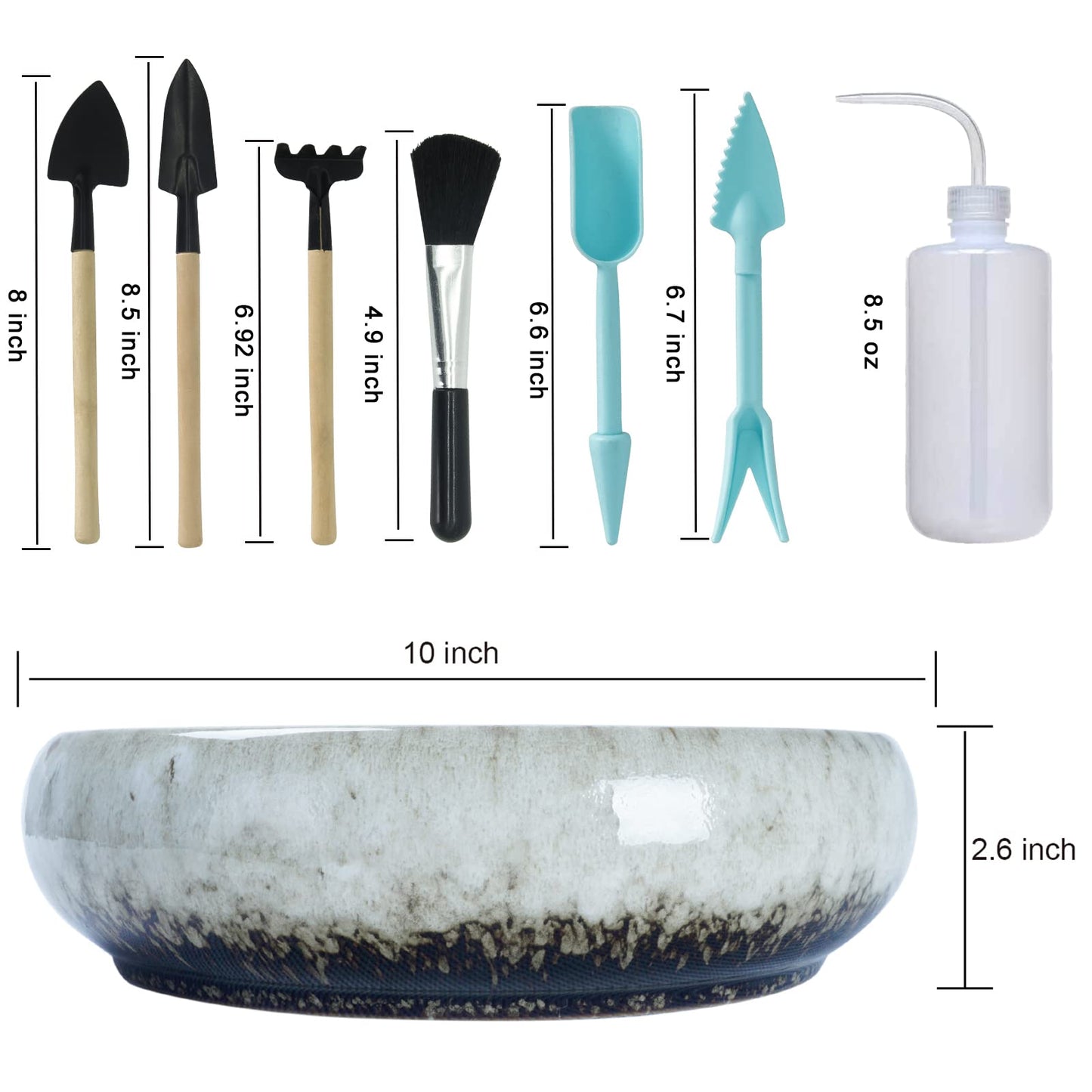 ARTKETTY Succulent Pots with Drainage - Large Succulent Planters with 2.2lb Mix Horticultural Lava Rock Pebbles, Planting Tools Set for Beginner- Shallow Bonsai Pot Ceramic Cactus Flower Plant Pot