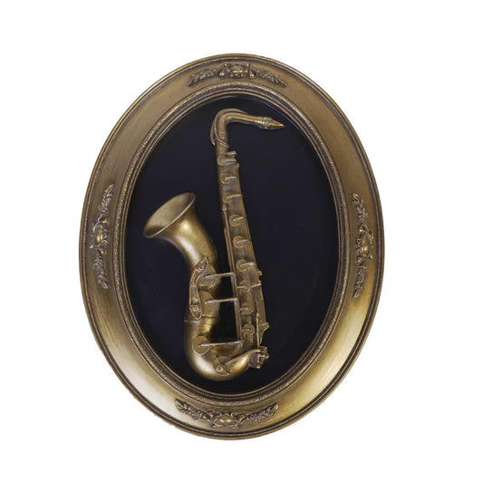 S-MANTIS Vintage Wall Sculpture,Antique Pediment,Hallway Wall Art,Hand Painted Instrument Wall Decoration Accent Artworks for Indoor Kitchen Bedroom Living Room Office Outdoor Garden Patio Oval (Bronze Saxophone)