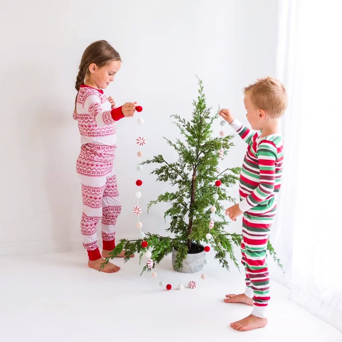 Christmas Felt Ball Garland, Holiday Home Decor, Peppermint Garland Decor, Candy Decorations, Felt Balls for Christmas Tree, Mantel, Kids Bedroom, Living Room, Nursery- 6.56 Ft