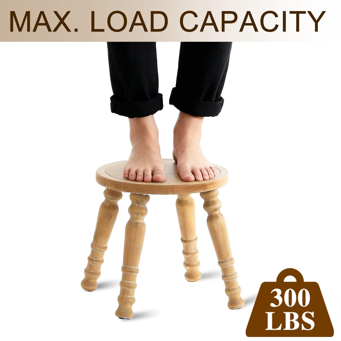 HuiDao 100% Solid Wooden Step Stool, Small Wooden Stool for Adults, Wood Plant Stools, Small Round Stool for Bathroom, Kitchen, Bedroom, Plant Stand
