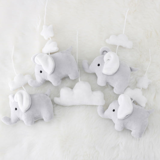 The Peanutshell Crib Mobile for Girls or Boys - Soft Grey Musical Baby Crib Mobile with 12 Lullabies, Cute Elephant Baby Grey Elephant Nursery Decor