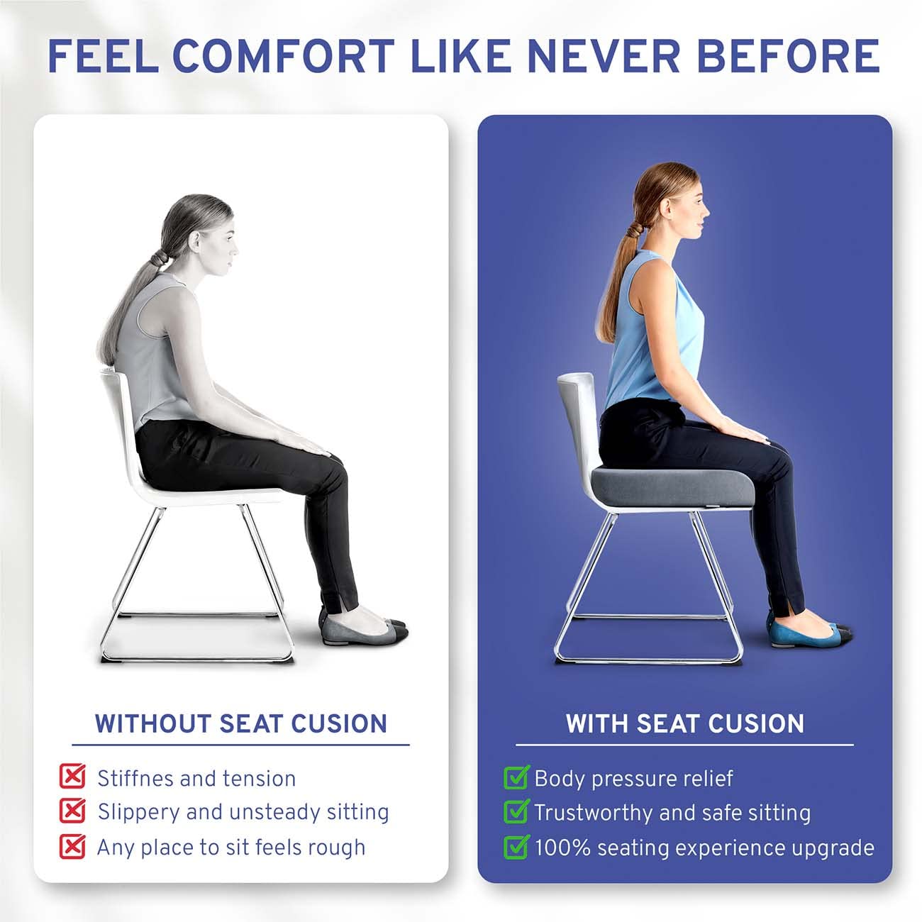 ComfySure Seat Cushion Extra Large - Firm Memory Foam Chair Pad for Recliner, Wheelchair, Office Chair, Stadium, Bleacher, Car, Floor, Patio Furniture, Bariatric Overweight Users 19”x17”x3”