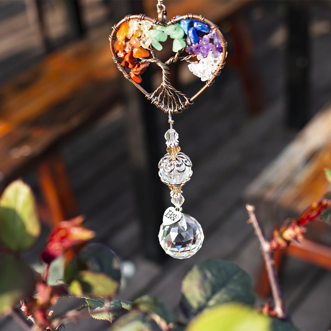 H&D HYALINE & DORA Suncatcher Window Hanging Tree of Life Heart Shaped Crystal Ball Prism Drop Pendant